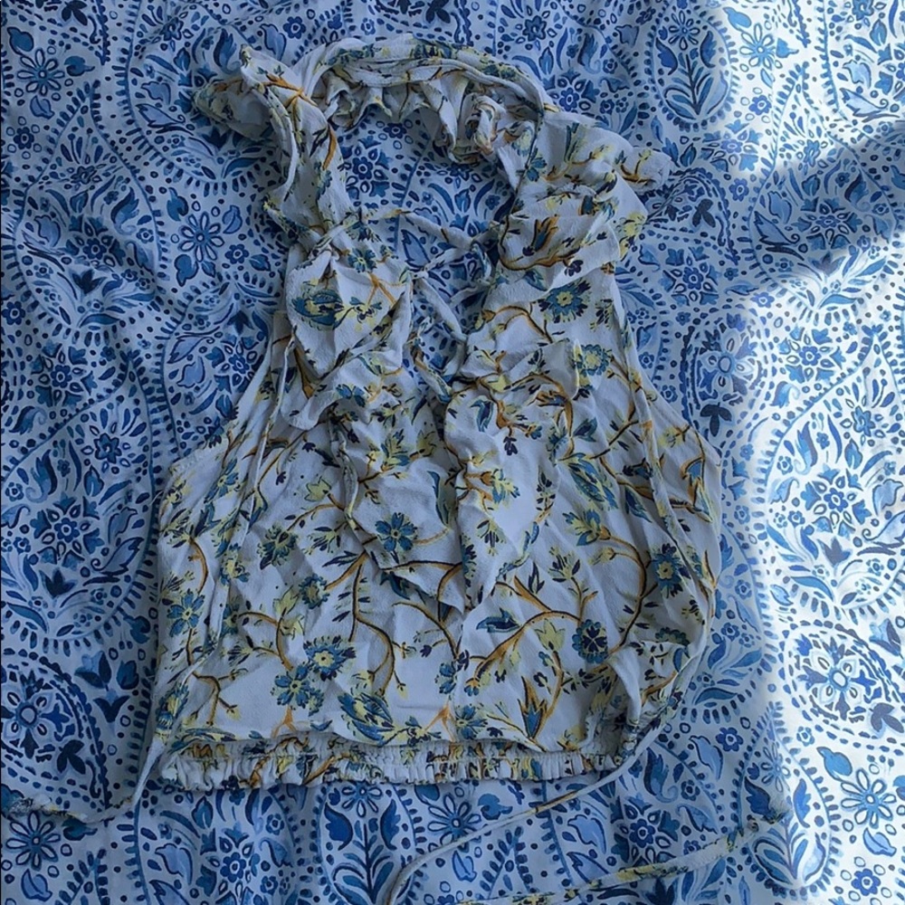 Cropped floral halter top